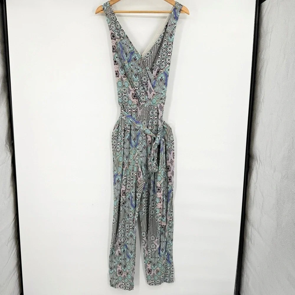 Anthropologie Elevenses Large‎ Jumpsuit Sleeveless Belt Paisley Boho City Summer